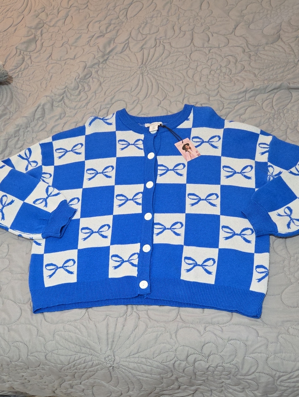 Sincerely Jules Bright Blue Knit Cardigan with White Buttons
